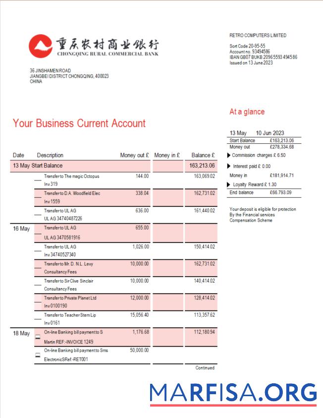 Premium Chongqing Rural Kommerziell Bank firm Konto Kontoauszug Word and PDF Vorlage