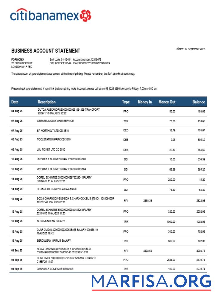 Citibanamex Bank Geschäft firm Konto Bank Kontoauszug Word and PDF Format (1) Vorlage