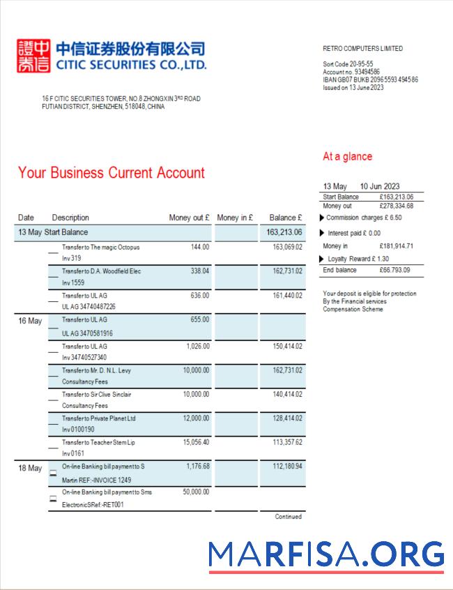 Hohe Qualität Citic Securities Bank firm Konto Kontoauszug Word and PDF Vorlage