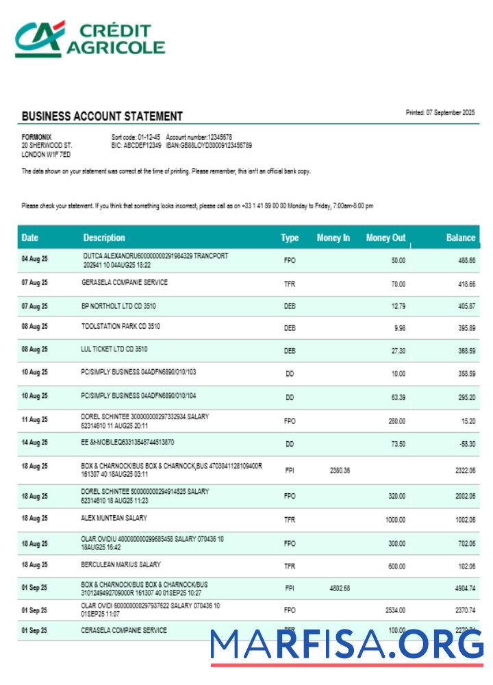 Professionell Credite Agricole Unternehmen checking Konto Kontoauszug Word and PDF Vorlage