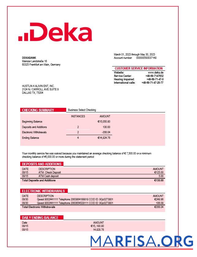 Realistisch Dekabank firm Kontoauszug Word and PDF Vorlage
