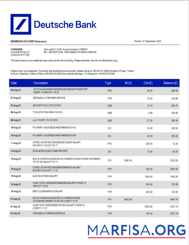 Hohe Qualität Deutsche Bank corporate Kontoauszug Word and PDF Vorlage