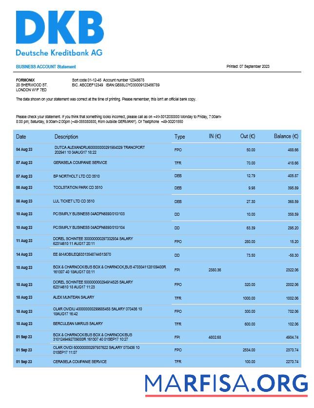 Premium Deutsche Kreditbank organization checking Konto Kontoauszug Word and PDF Vorlage
