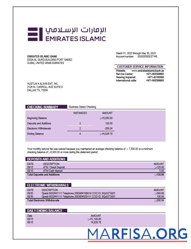 Realistisch Emirates Islamic Bank firm Konto Kontoauszug Word and PDF Vorlage