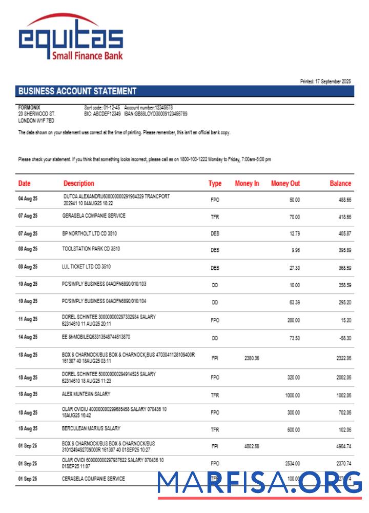 Equaitas enterprise Konto Kontoauszug Word and PDF Format Probe