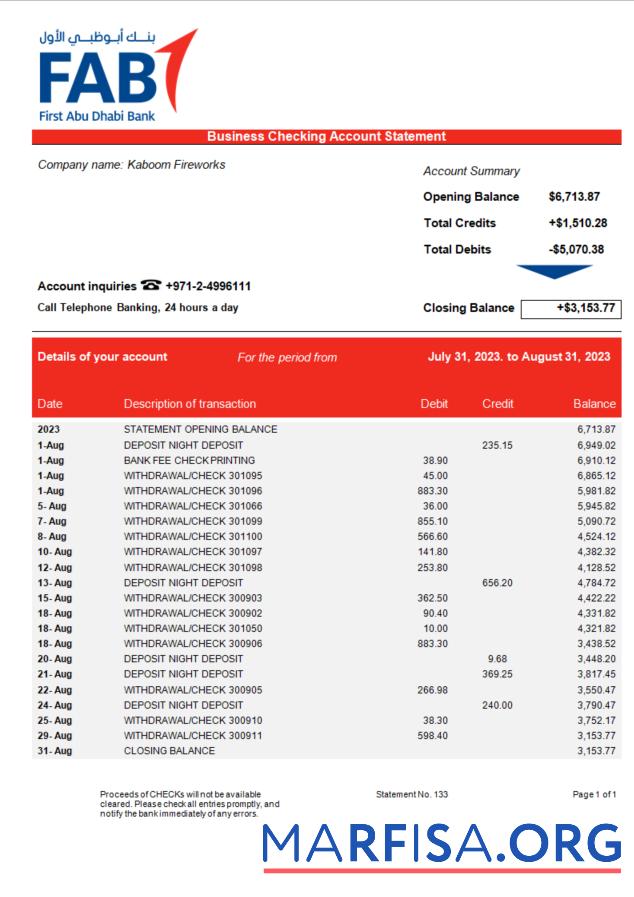 Professionell FAB Bank Unternehmen Kontoauszug Word and PDF Vorlage