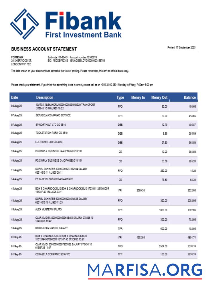 Fibank Bank Geschäft Bank Kontoauszug Word and PDF Format Mockup