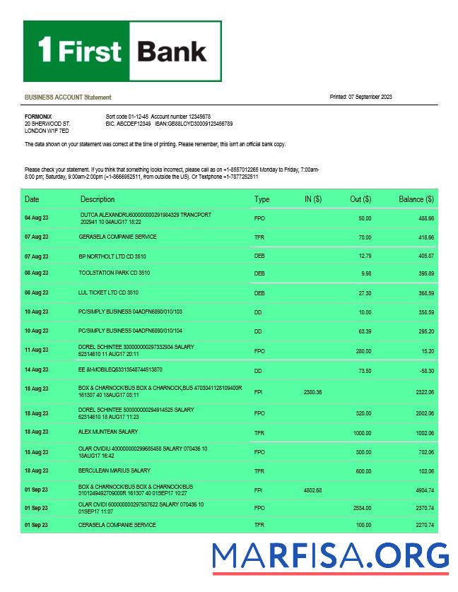 Premium First Bancorp Bank Geschäft Kontoauszug Word and PDF Vorlage