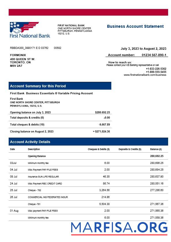 Hohe Qualität First National Bank firm Kontoauszug Word and PDF Vorlage