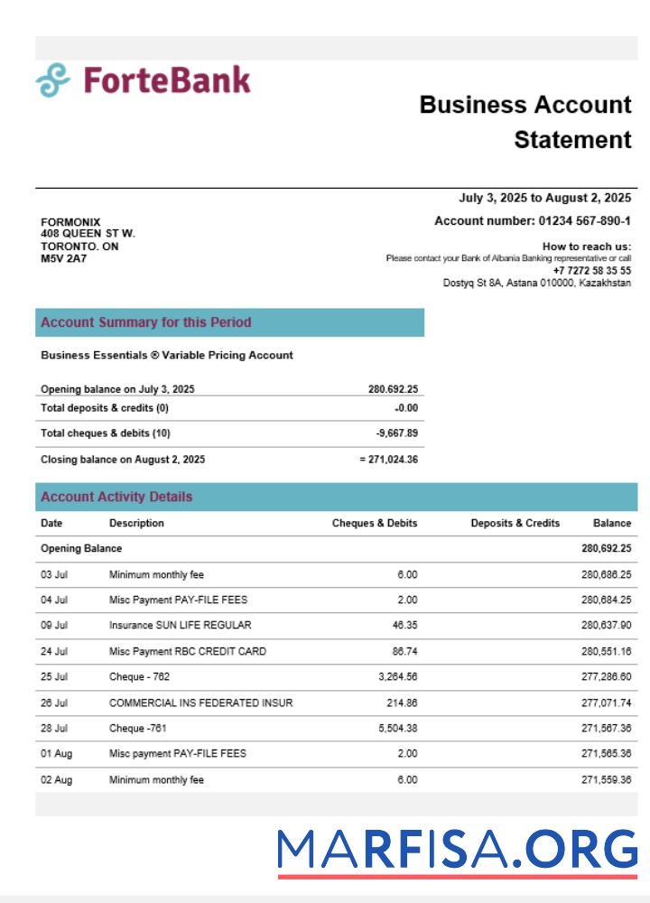 Professionell Forte Bank firm Konto Kontoauszug Word and PDF Vorlage