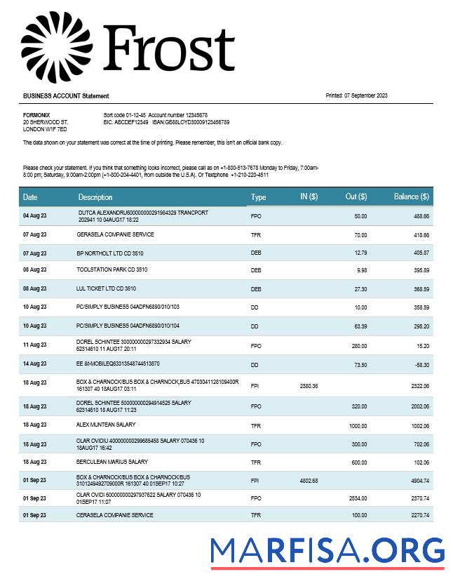 Bearbeitbar Frost Bankers enterprise Konto Kontoauszug Word and PDF Vorlage