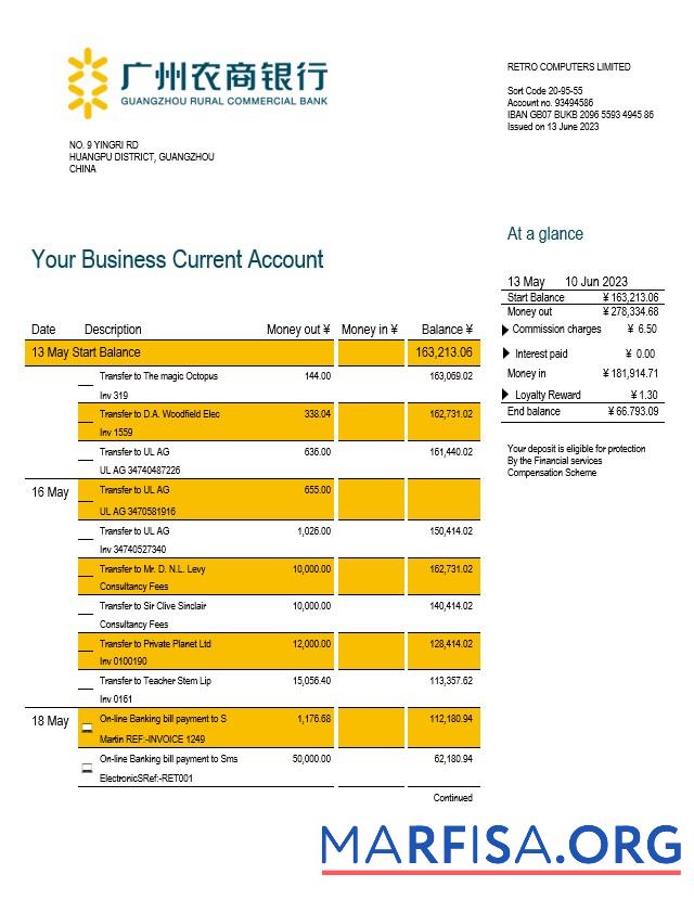 Premium Guangzhou Rural Kommerziell Bank Unternehmen Kontoauszug Word and PDF Vorlage