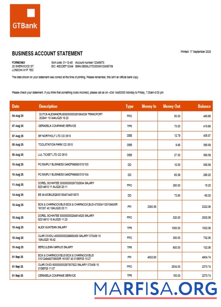 Guaranty Trust enterprise Konto Kontoauszug Word and PDF Format (1) Vorschau