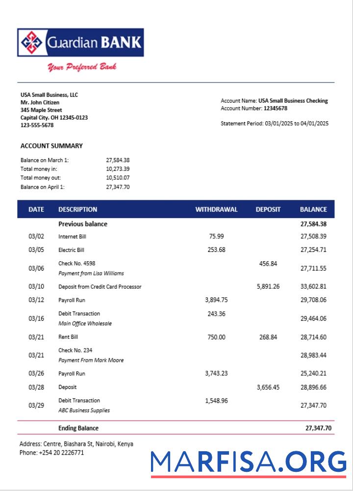 Hohe Qualität Guardian firm Konto Kontoauszug Word and PDF Vorlage (1)