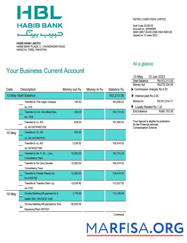 Professionell HBL Bank firm Konto Kontoauszug Word and PDF Vorlage