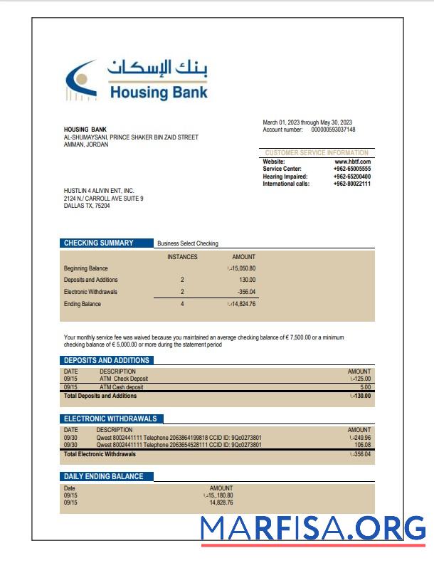 Hohe Qualität HBTF Bank firm Konto Kontoauszug Word and PDF Vorlage