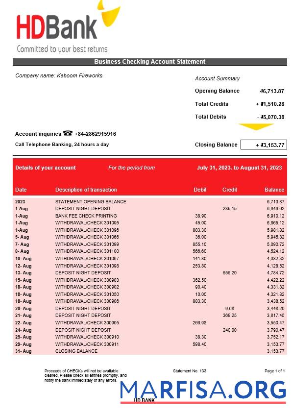 Realistisch HD Bank Unternehmen Konto Kontoauszug Word and PDF Vorlage