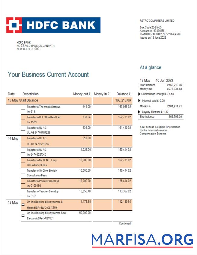 Professionell HDFC Bank firm Konto Kontoauszug Word and PDF Vorlage