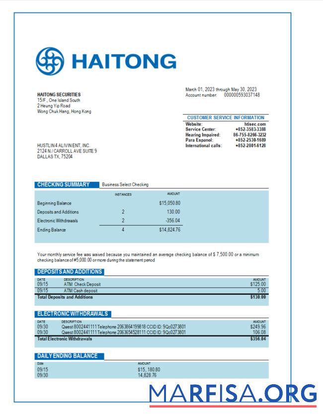 Realistisch Haitong Securities Geschäft Bank Kontoauszug Word and PDF Vorlage