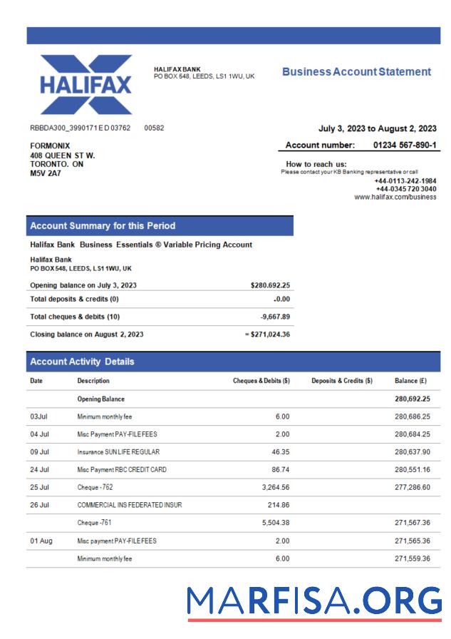 Hohe Qualität Halifax Bank organization Kontoauszug Word and PDF Vorlage