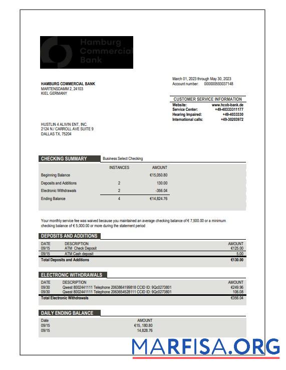 Premium Hamburg Kommerziell Bank enterprise Konto Kontoauszug Word and PDF Vorlage