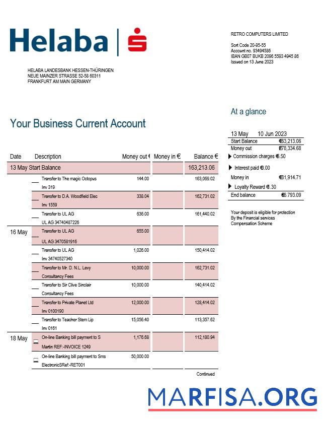 Realistisch Helaba Bank firm Konto Kontoauszug Word and PDF Vorlage