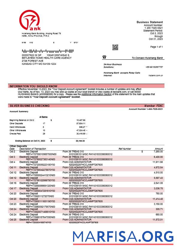 Realistisch Huishang Bank firm Konto Kontoauszug Word and PDF Vorlage