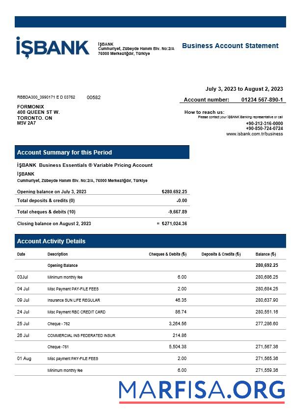 Professionell I╠çs╠ºBank corporate checking Konto Kontoauszug Word and PDF Vorlage