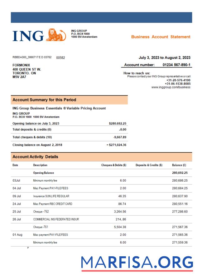 Realistisch ING Group Bank Unternehmen Konto Kontoauszug Word and PDF Vorlage