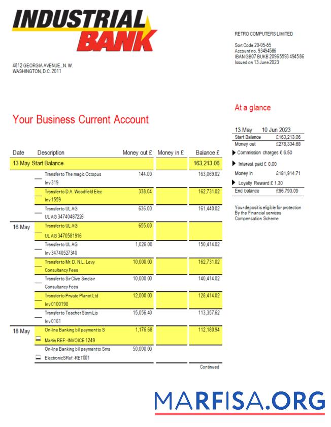 Bearbeitbar Industrial Bank firm Konto Kontoauszug Word and PDF Vorlage
