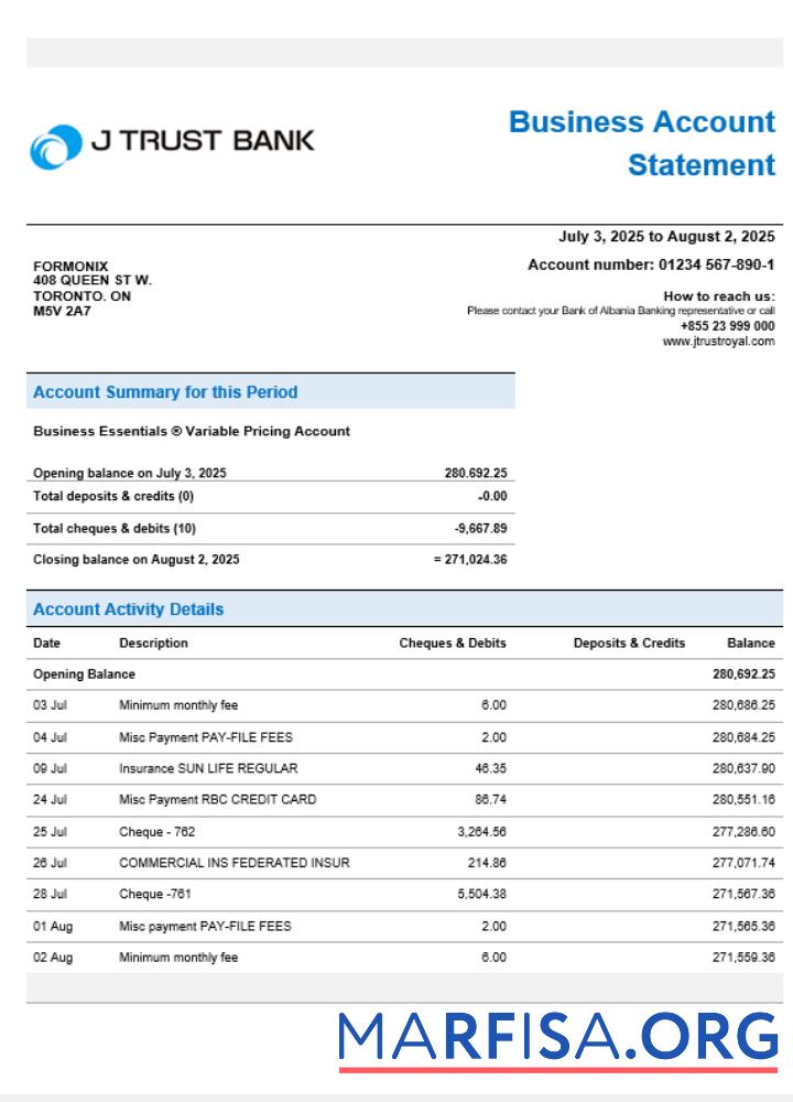 J Trust Royal Geschäft Bank Unternehmen Kontoauszug Word and PDF Format Mockup