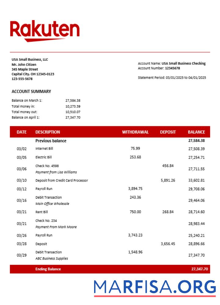 Bearbeitbar Japan Rakuten Geschäft Konto Kontoauszug Word and PDF Vorlage