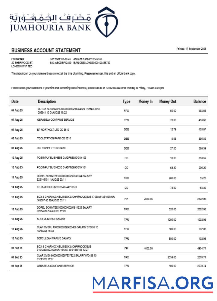 Jumhouria Geschäft firm Kontoauszug Word and PDF Format (1) Vorschau