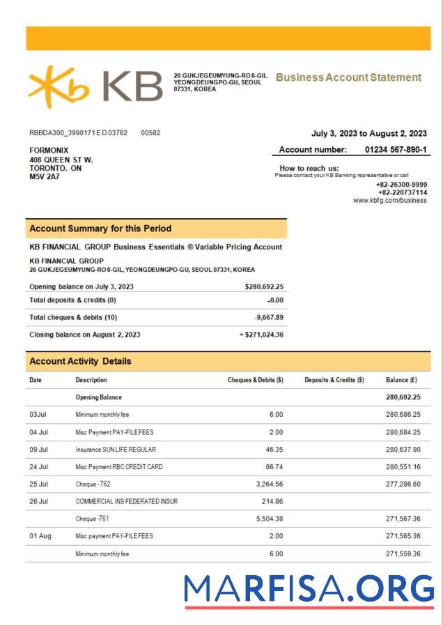 Premium KB Financial Group Bank Unternehmen checking Konto Kontoauszug Word and PDF Vorlage