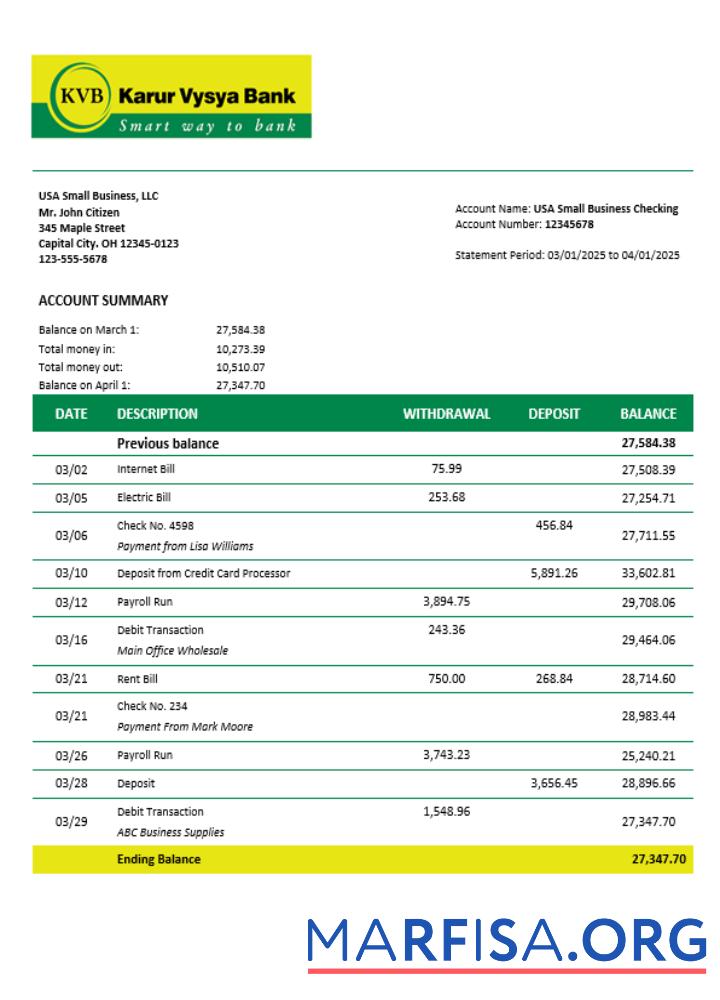 Realistisch KVB Unternehmen checking Konto Kontoauszug Word and PDF Vorlage