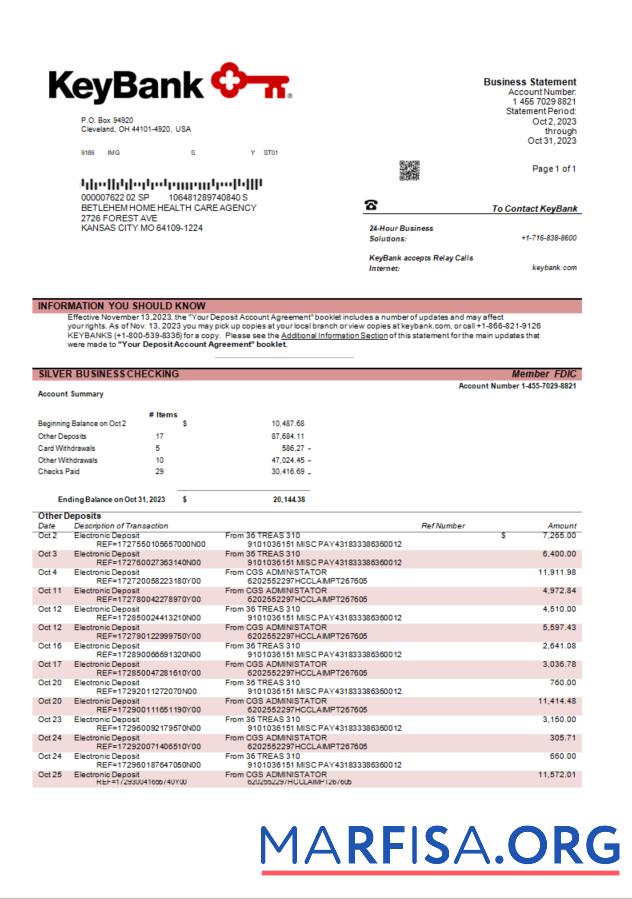 Bearbeitbar Keybank Geschäft Bank Kontoauszug Word and PDF Vorlage