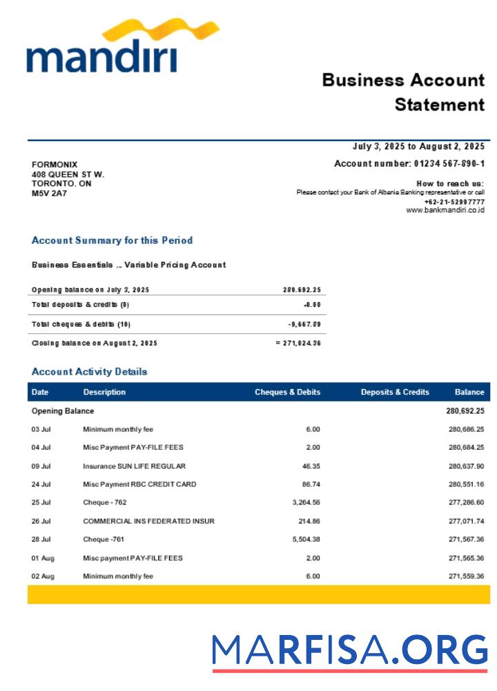 Premium Koran Mandiri firm Konto Kontoauszug Word and PDF Vorlage (1)