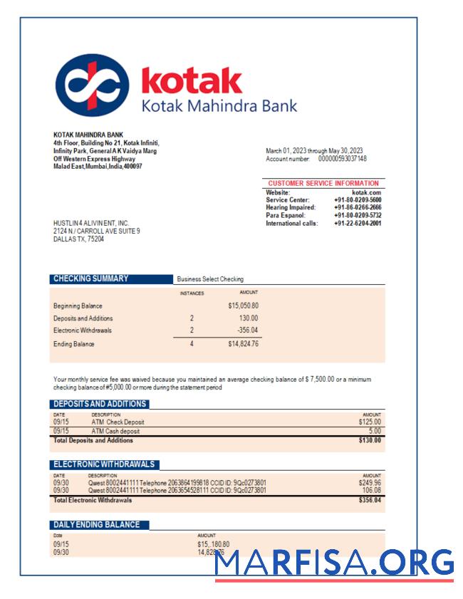 Hohe Qualität Kotak Mahindra Bank enterprise Kontoauszug Word and PDF Vorlage