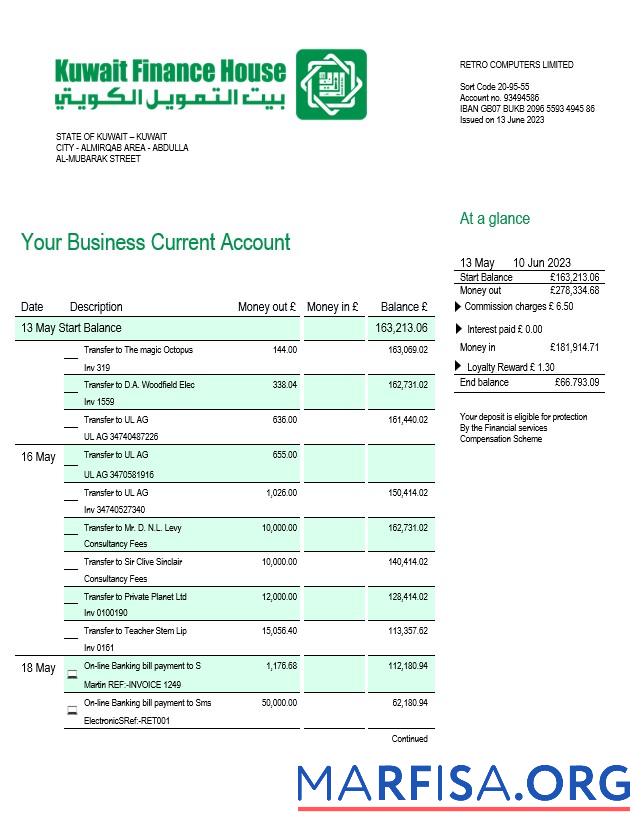 Professionell Kuwait Finanzen House Bank firm Konto Kontoauszug Word and PDF Vorlage