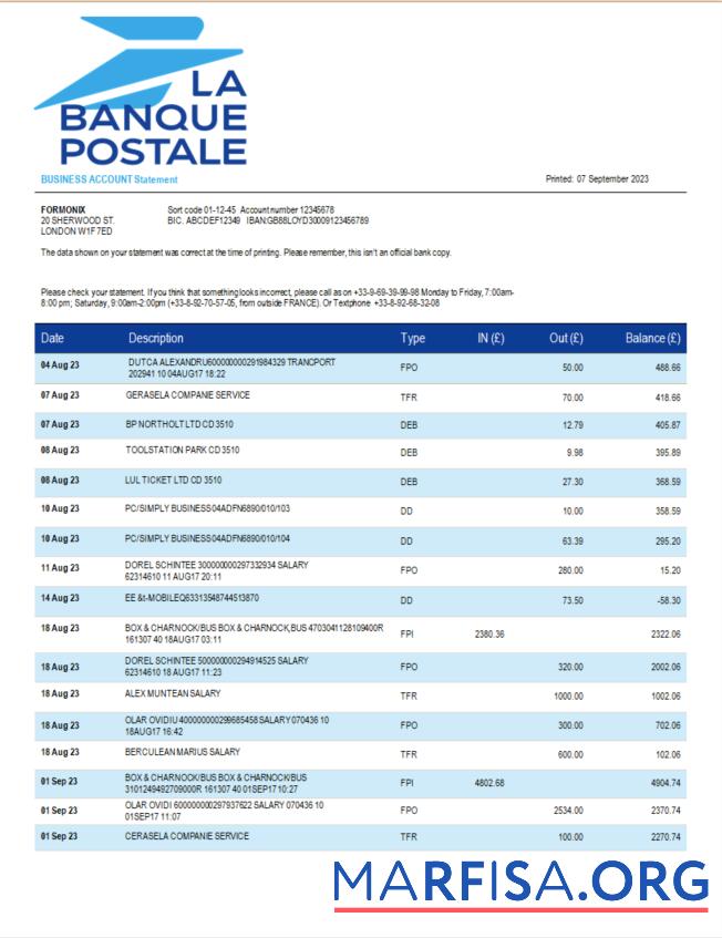 Realistisch La Banque Postale firm Bank Kontoauszug Word and PDF Vorlage
