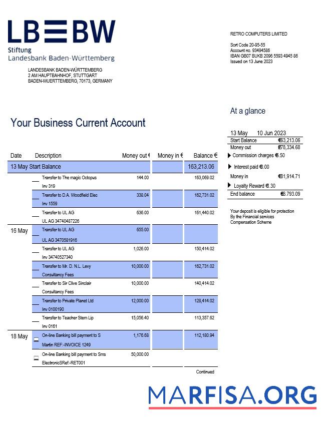 Bearbeitbar Landesbank Baden Wu╠êrttemberg enterprise Konto Kontoauszug Word and PDF Vorlage