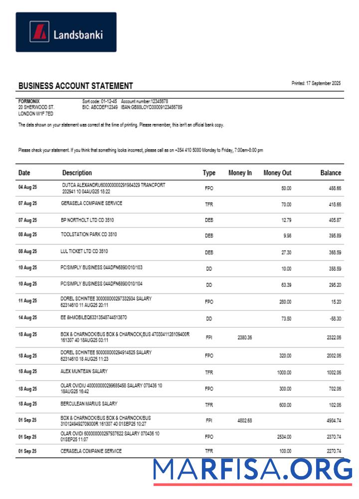 Landsbankinn organization checking Konto Kontoauszug Word and PDF Format Mockup