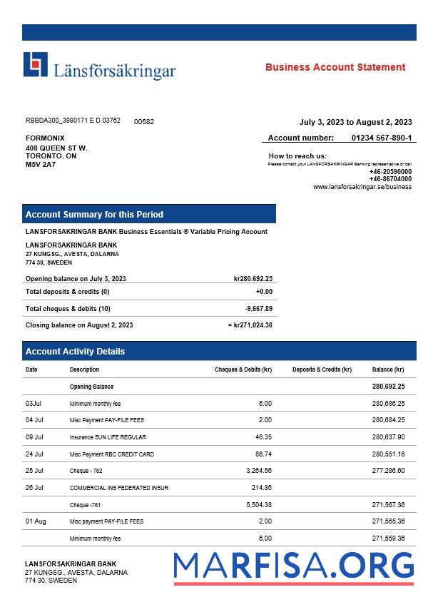 Hohe Qualität Lansforsakrigar Bank Unternehmen checking Konto Kontoauszug Word and PDF Vorlage