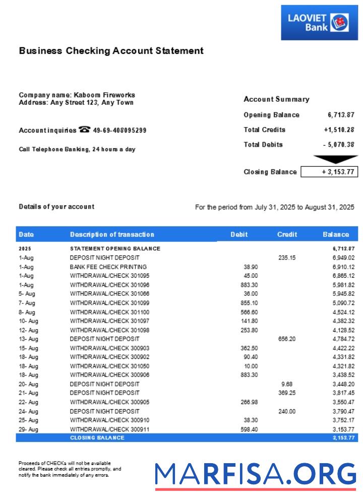 Lao Viet Geschäft firm Kontoauszug Word and PDF Format (1) Vorschau