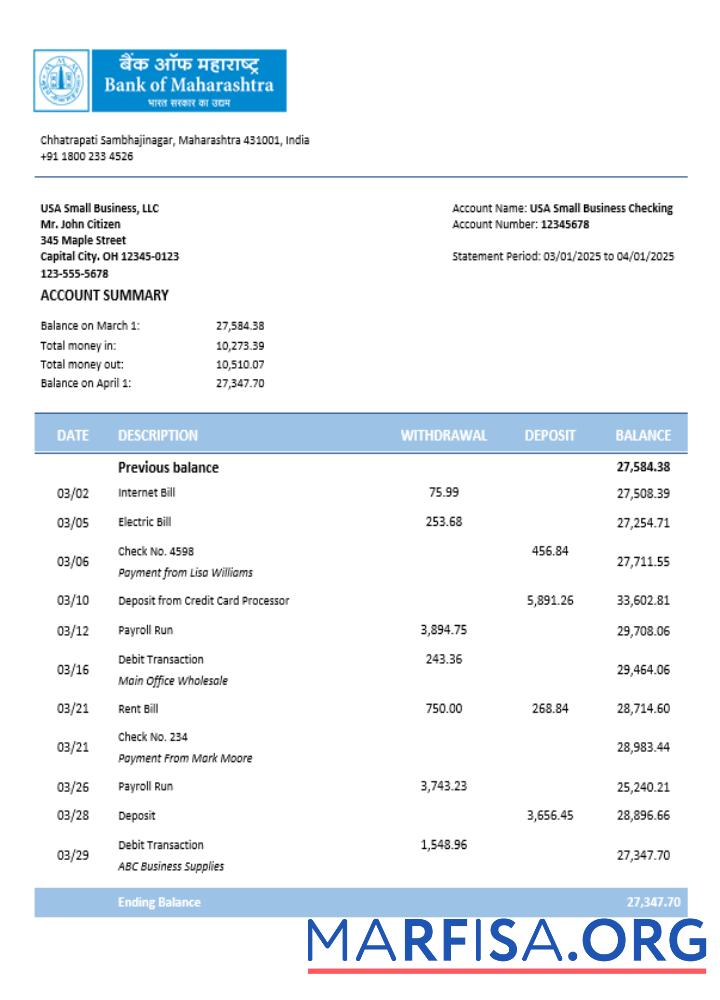 Hohe Qualität Maharashtra firm Konto Kontoauszug Word and PDF Vorlage