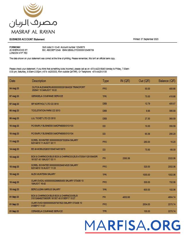 Professionell Masraf Al Rayan Bank Unternehmen checking Konto Kontoauszug Word and PDF Vorlage