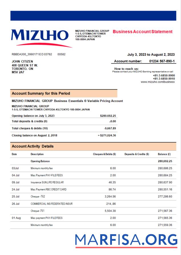 Realistisch Mizuho Financial Group Bank Unternehmen Konto Kontoauszug Word and PDF Vorlage