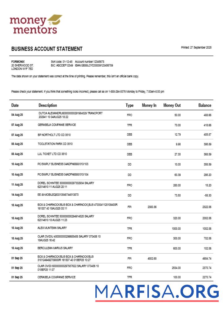 Premium Money Mentors Unternehmen checking Konto Kontoauszug Word and PDF Vorlage (1)