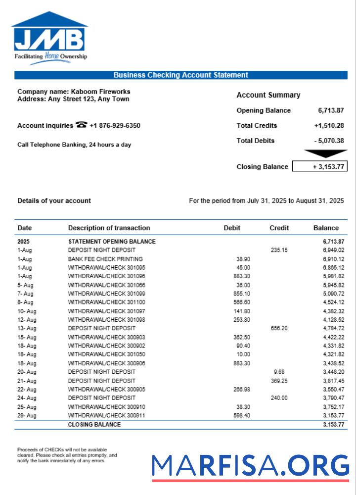 Hypothek Bank organization checking Konto Kontoauszug Word and PDF Format Vorlage