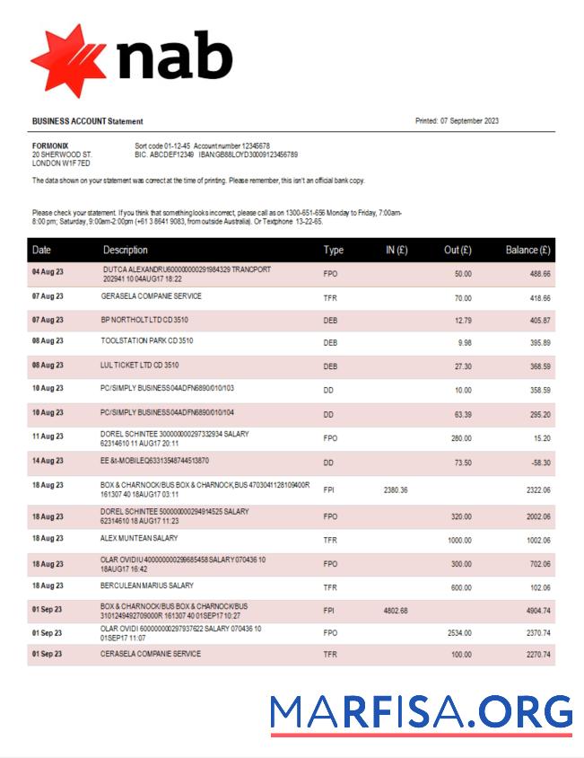 Premium NAB Bank Unternehmen Konto Kontoauszug Word and PDF Vorlage